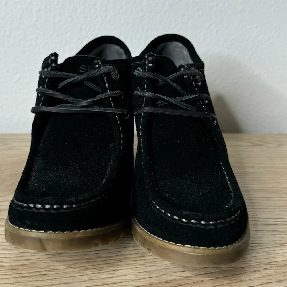 Sperry Black Suede Wedge Lace Up Top-Sider Stella Prow Bootie‎ Womens Size 8.5M